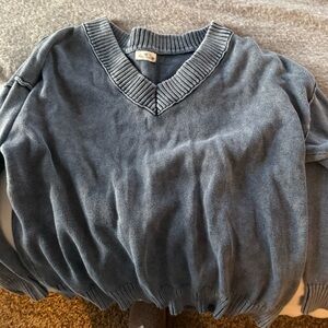 Womens oversized V-Neck Sweater in Slate Blue